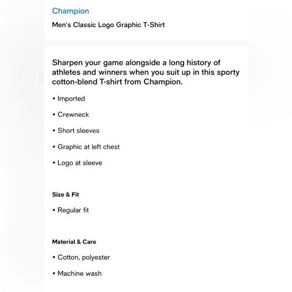 Champion Men's Classic Logo Graphic T-Shirt White- NWT - Picture 4 of 4